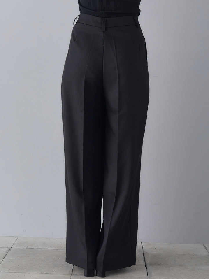 [Pre-order] Linen touch tuck wide pants/black