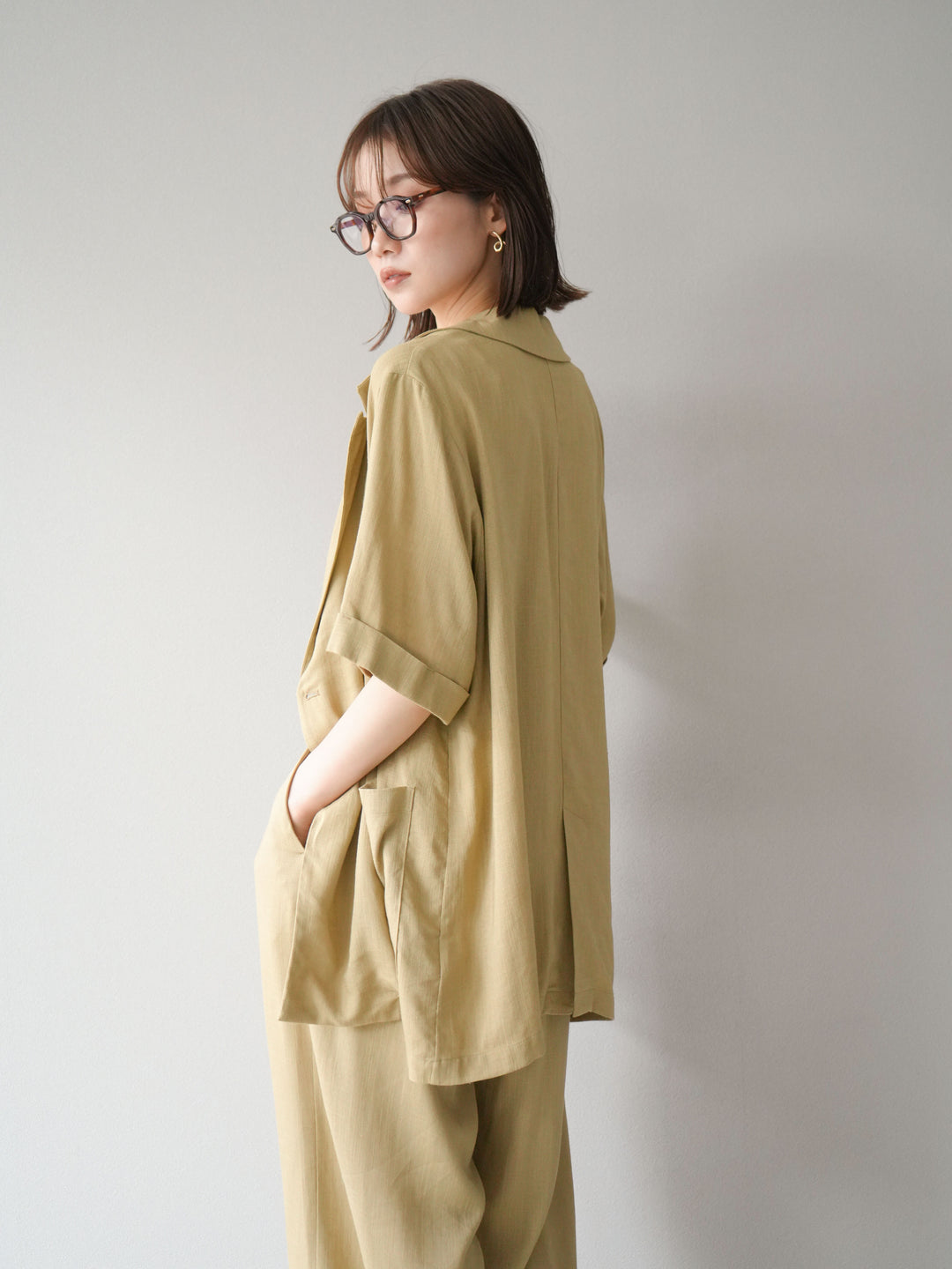 [予約]ライトリネンハーフスリーブジャケット/ベージュ
