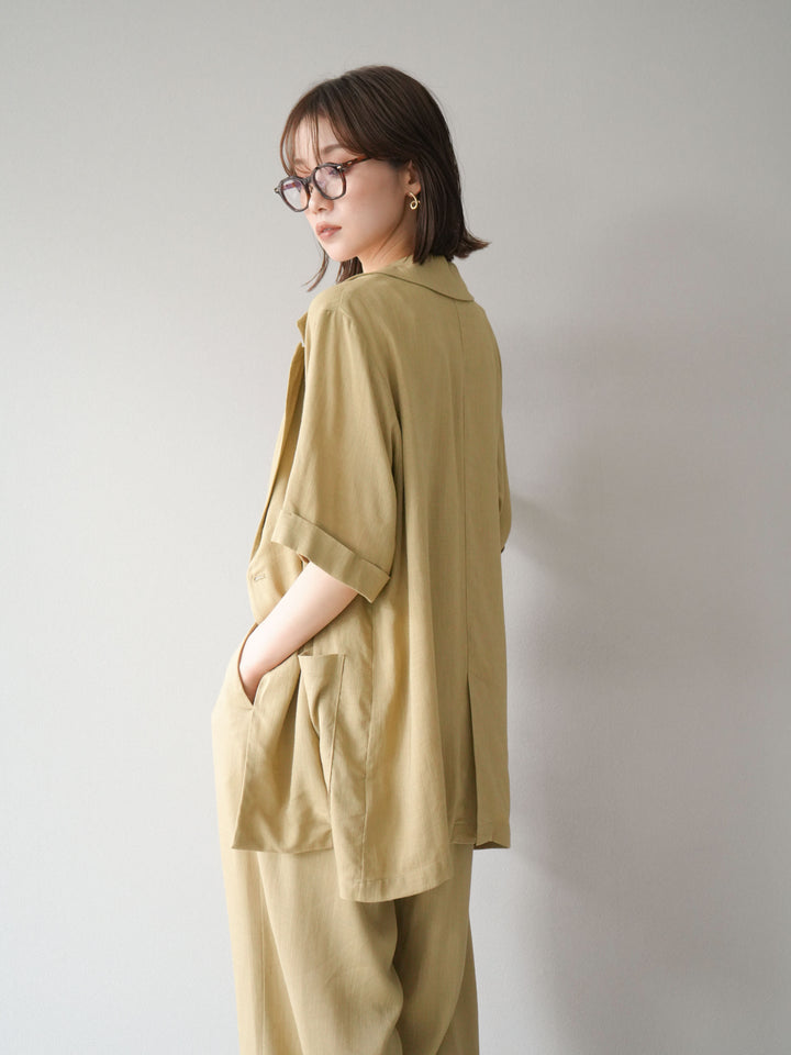 [予約]ライトリネンハーフスリーブジャケット/ベージュ