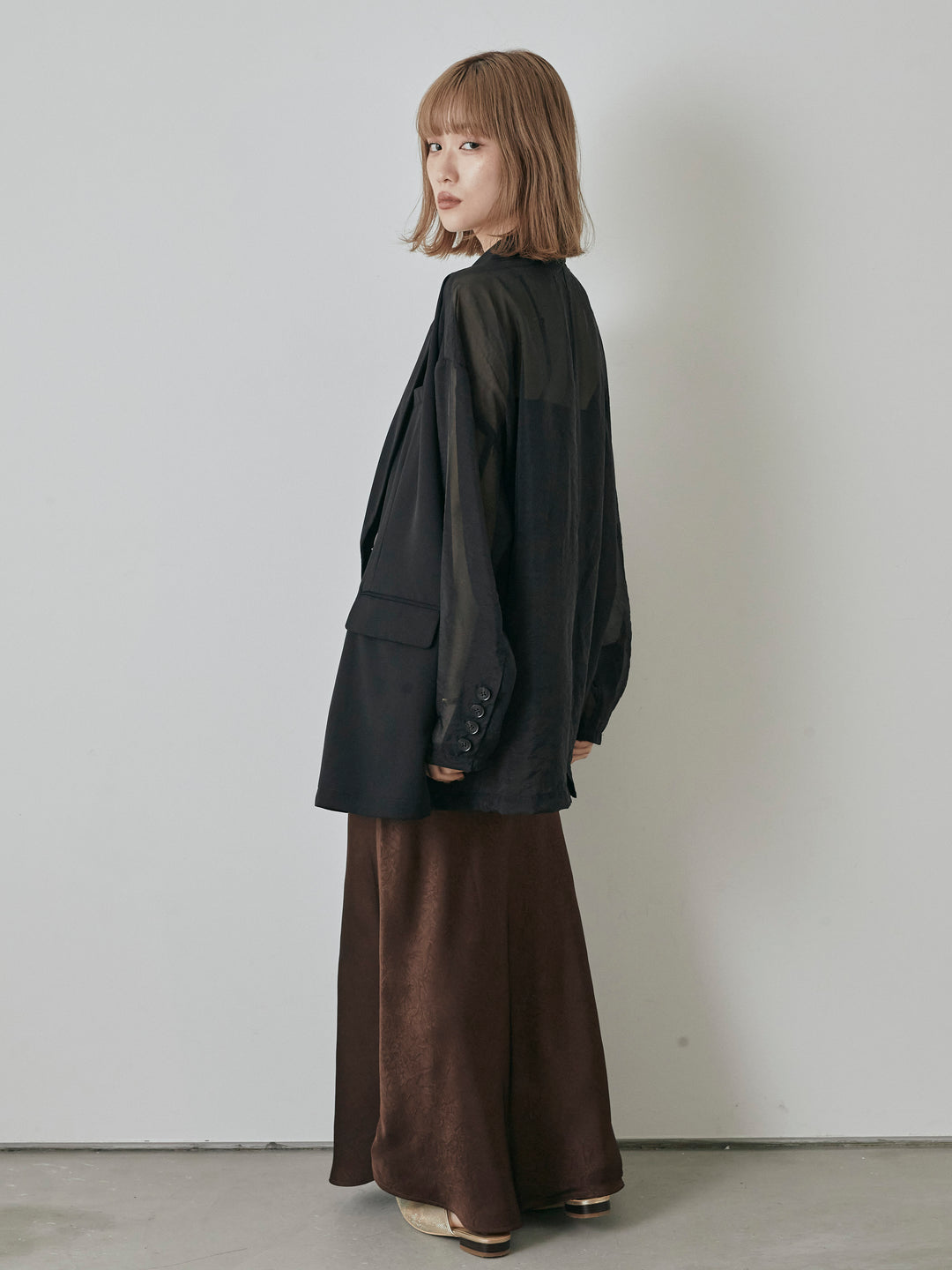 [予約]サテンワッシャーナロースカート/ブラウン