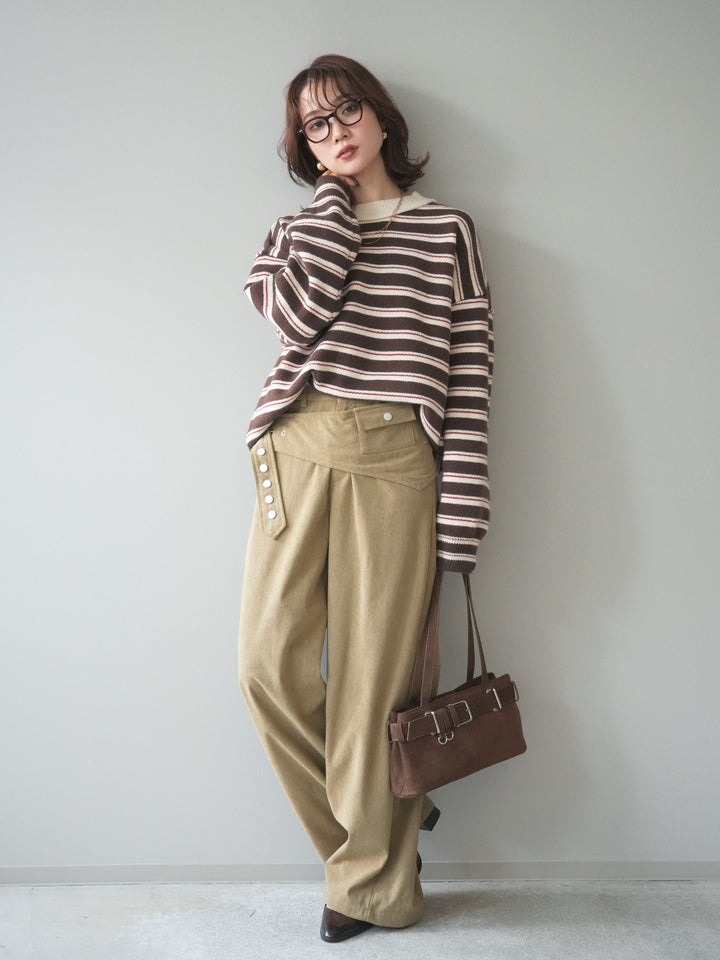 [予約]コーデュロイ巻きベルト付きパンツ/beige