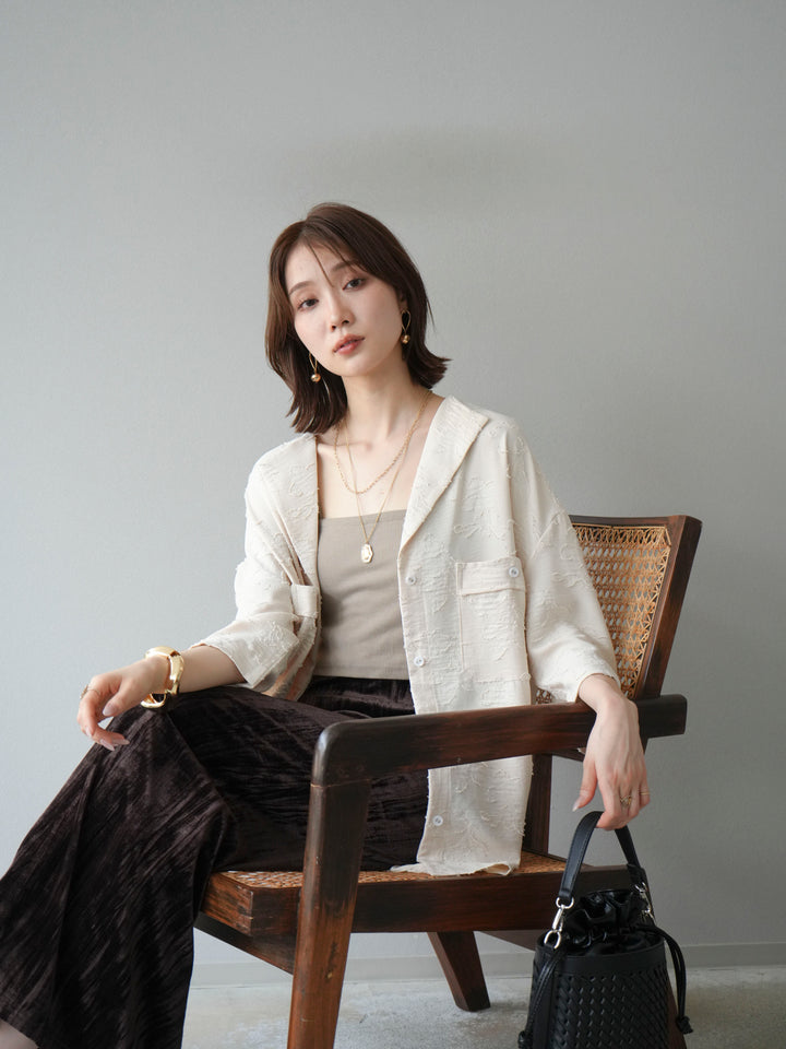 [予約]ジャガードハーフスリーブシャツ/アイボリー