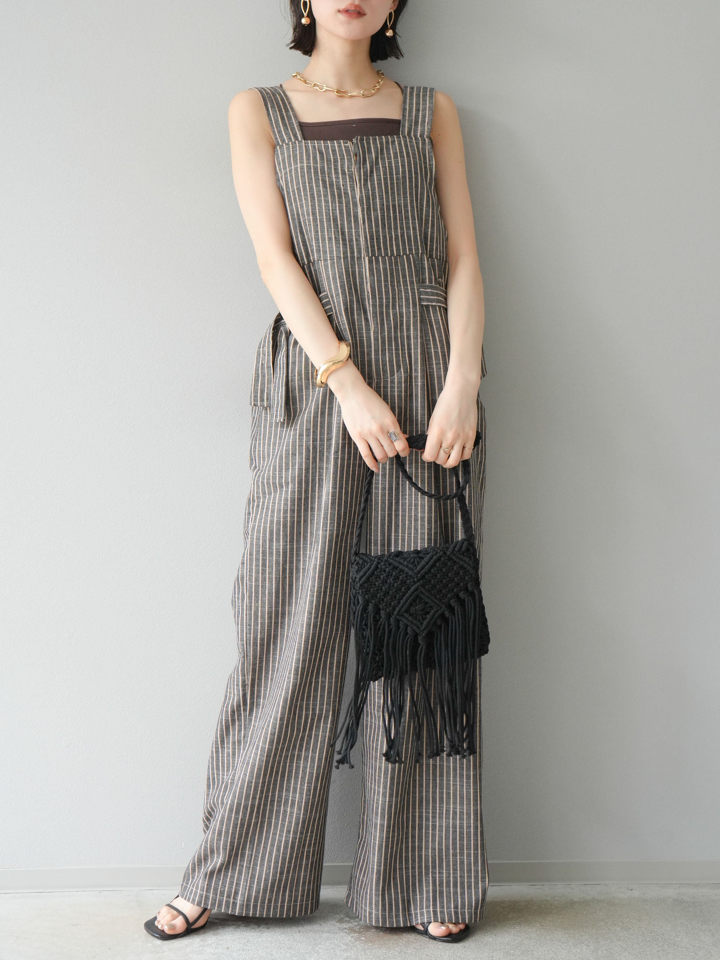 予約]ベルトデザインサロペット/ストライプ – Lumier