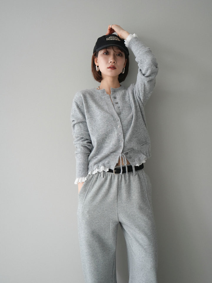 [予約]スカラップレース切り替ニットカーディガン/lightgray