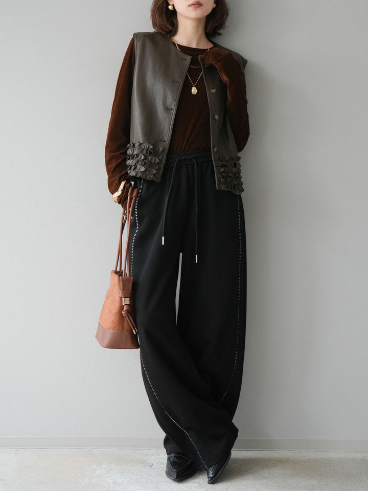 [予約]ハンドステッチ風スウェットパンツ/ブラック