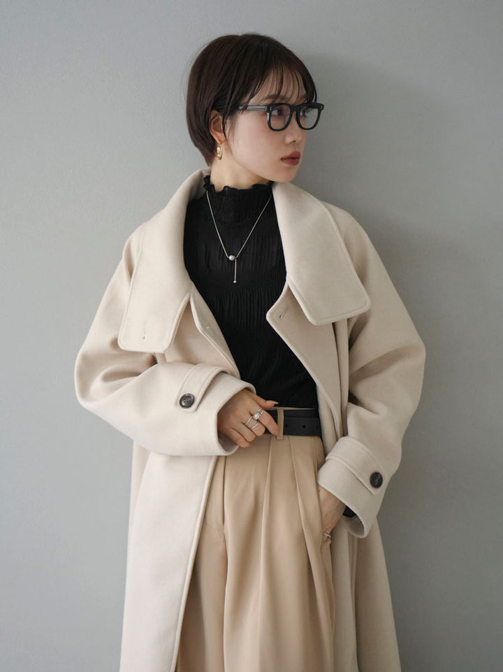 [Pre-order] Faux wool stand-up collar coat/heather ivory