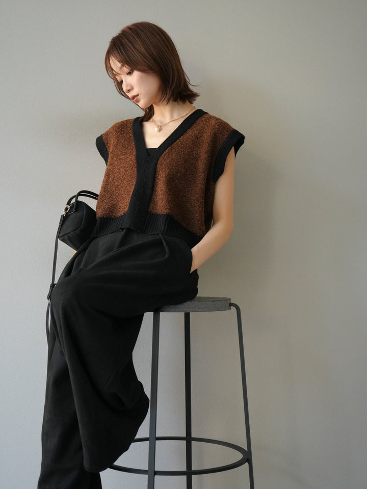 [予約]ブークレバイカラーニットベスト/ブラウン