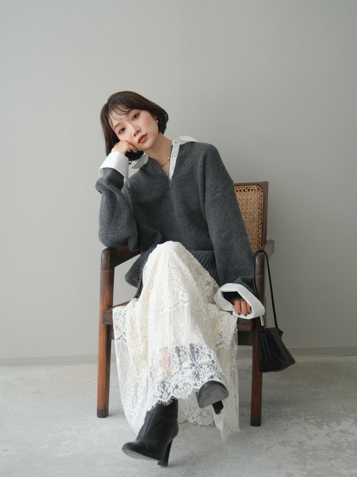 [予約]シャツドッキングオーバーニットプルオーバー/charcoaloff