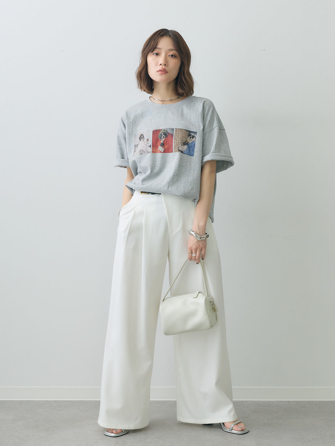 [SET]スリードッグフォトボックスTEE+アシンメトリーベルトタックワイドパンツ(2set)