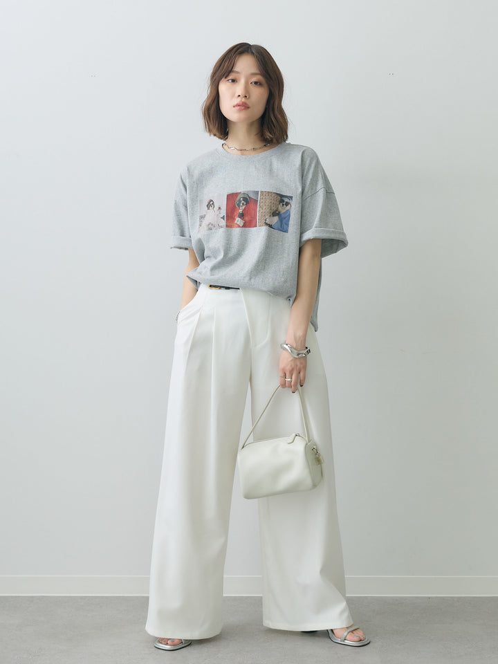 [SET]スリードッグフォトボックスTEE+アシンメトリーベルトタックワイドパンツ(2set)