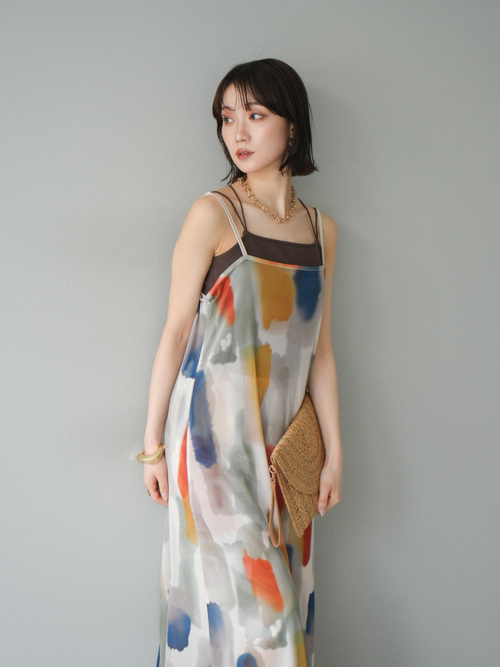 [予約]水彩アートシアーキャミワンピース/オフホワイト
