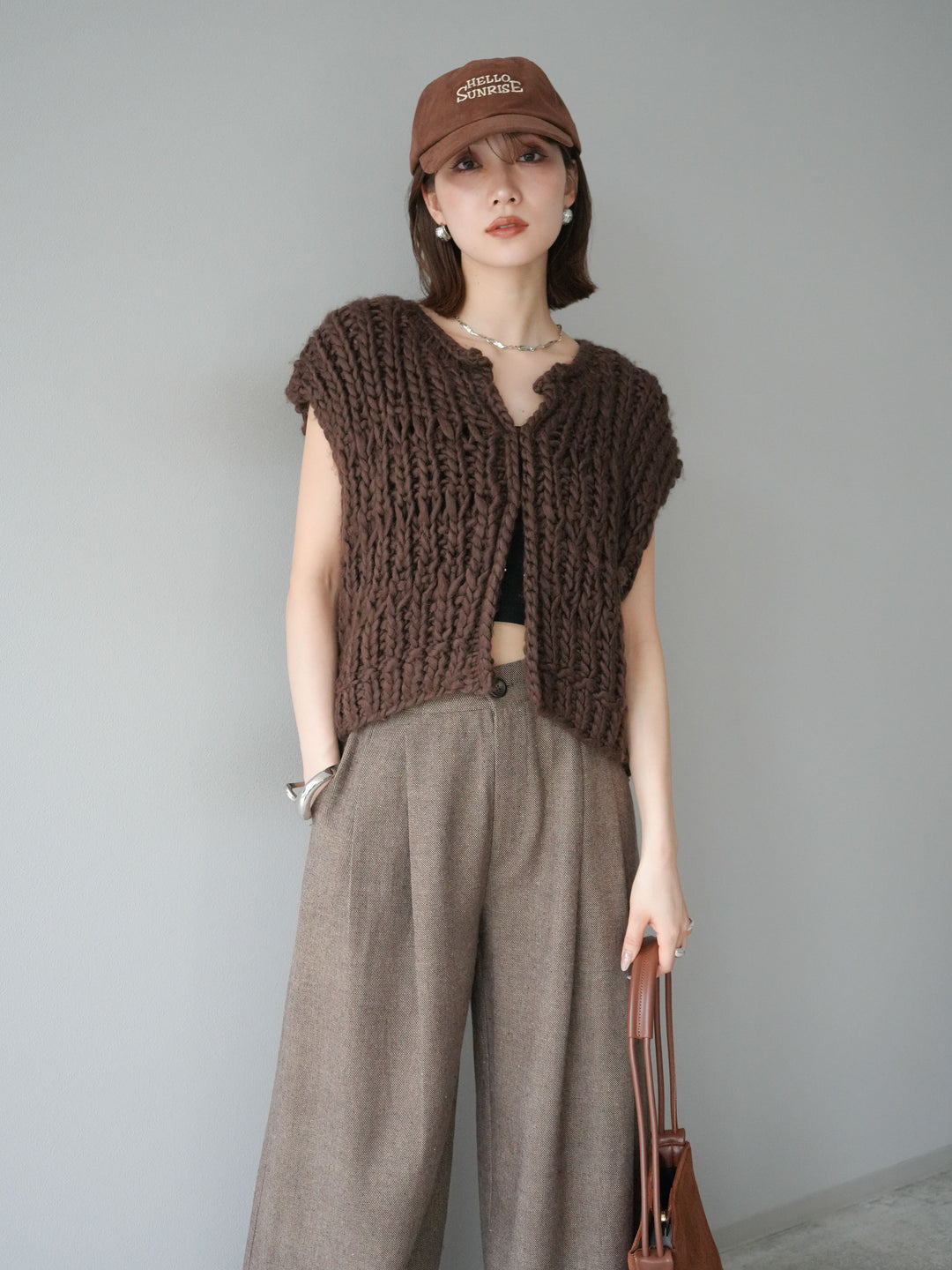 [予約]ハンドニットローピングベスト/ブラウン