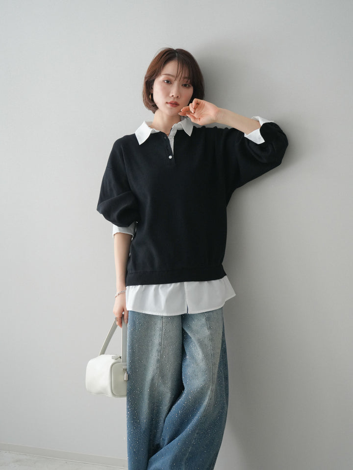 [予約]シャツドッキングオーバーニットプルオーバー/blackoff