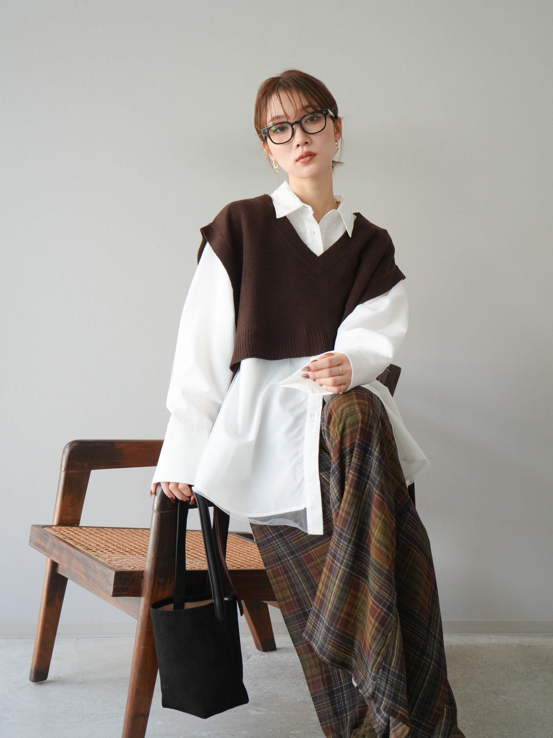 [予約]サイドリボンVネックショートニットベスト/ブラウン