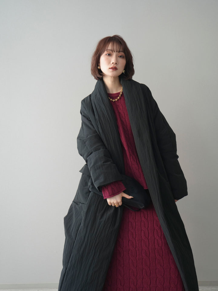 [SET]ストール付ケーブルニットプルオーバー&ロングスカートSET UP+ロングダウンコート(2set)