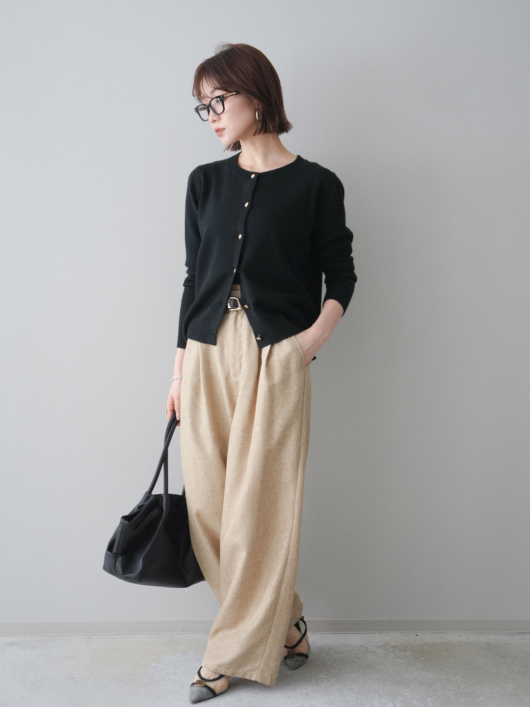 [予約]リネンライクタックワイドパンツ/beige