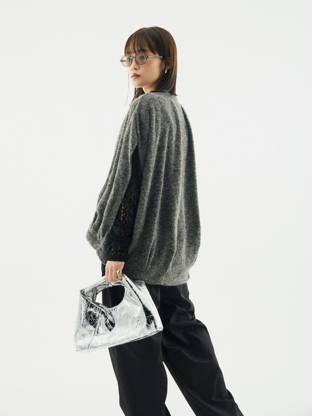 【Allure】[SET]ウール混コクーンブルゾン+タフタワイドカーブパンツ+バックラウンドレーストップス(3set)