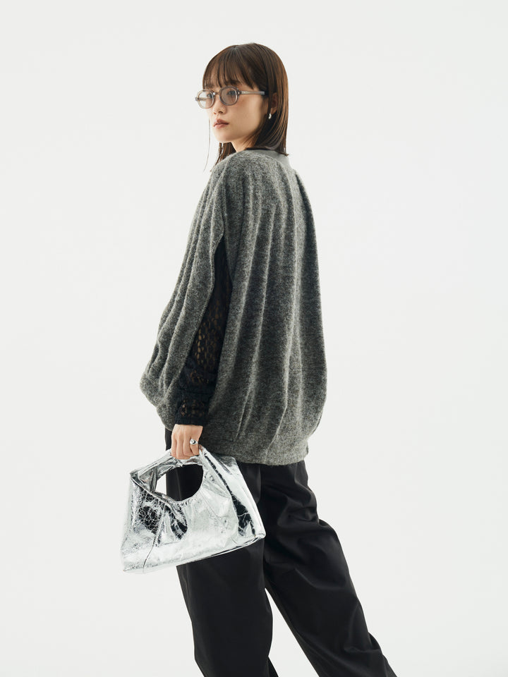 【Allure】[SET]ウール混コクーンブルゾン+タフタワイドカーブパンツ+バックラウンドレーストップス(3set)