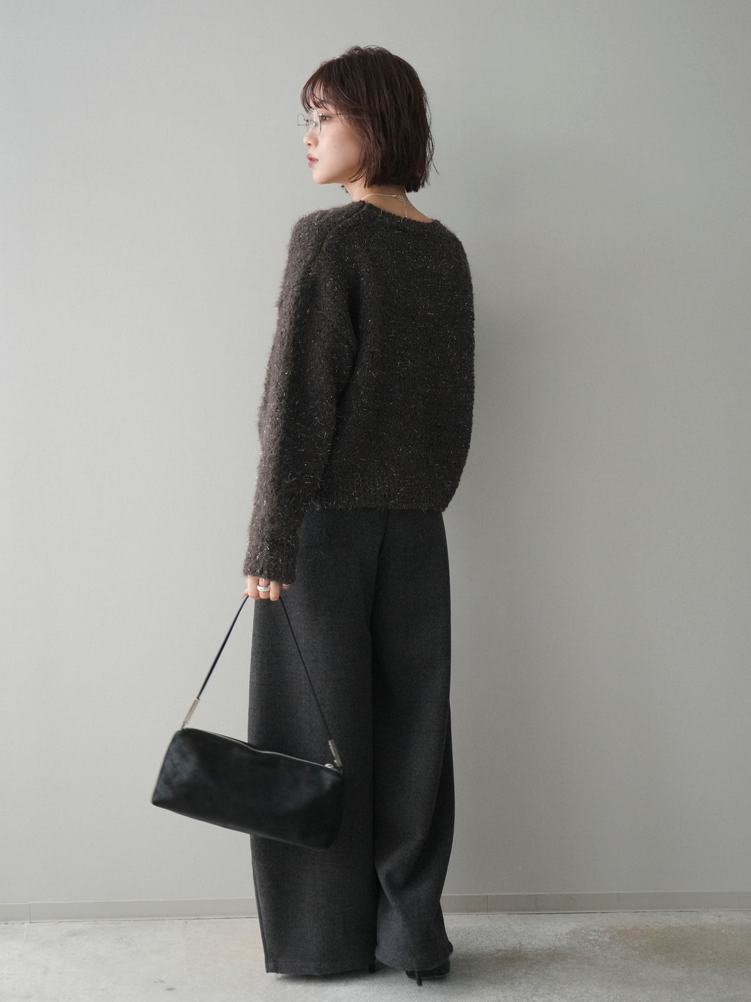 [SET]モールラメミックスヤーンニットプルオーバー+ベルト付起毛コクーンパンツ(2set)