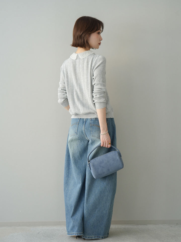 [予約]アシメデザインワイドデニムパンツ/blue