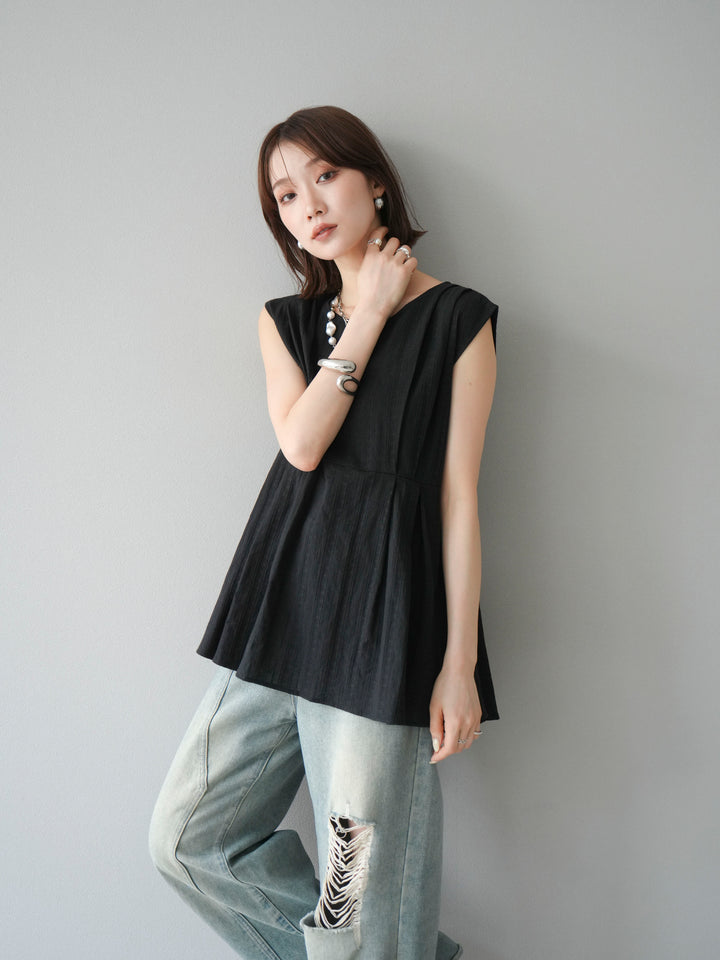 [予約]ドビーストライプタックブラウス/ブラック