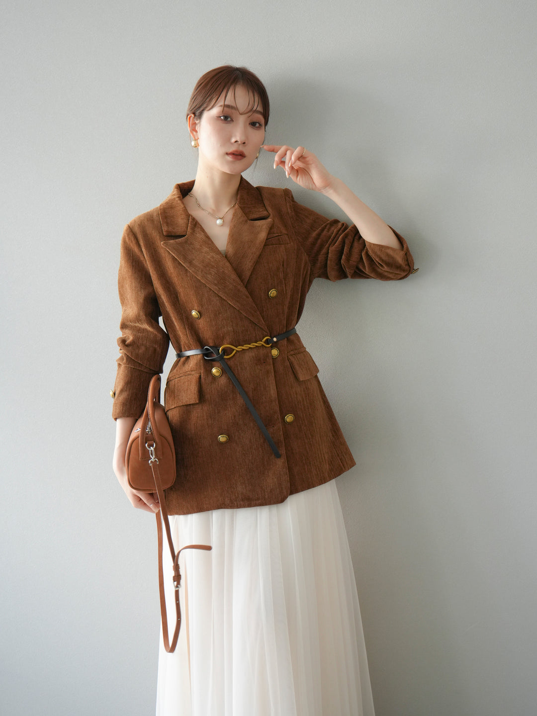 [予約]ベロアダブルジャケット/キャメル