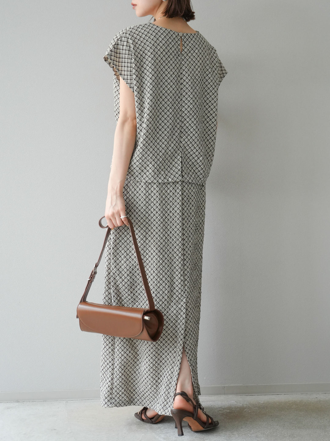 [予約]チェック柄タイトスカート/ブラウン