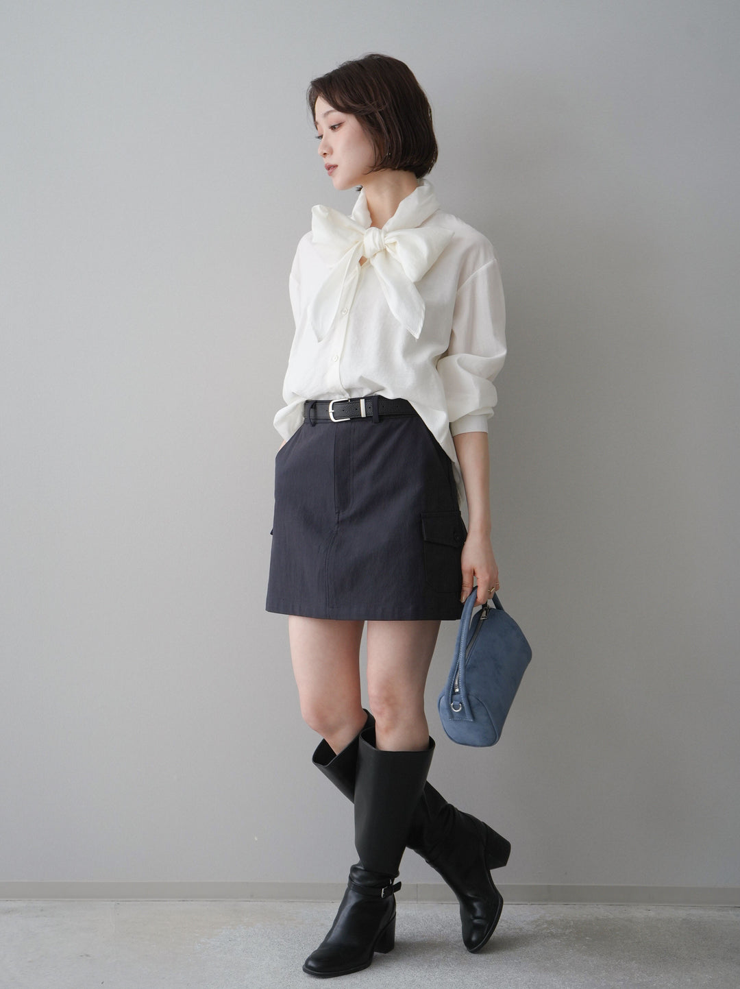 [予約]ベルト付カーゴミニスカート/black