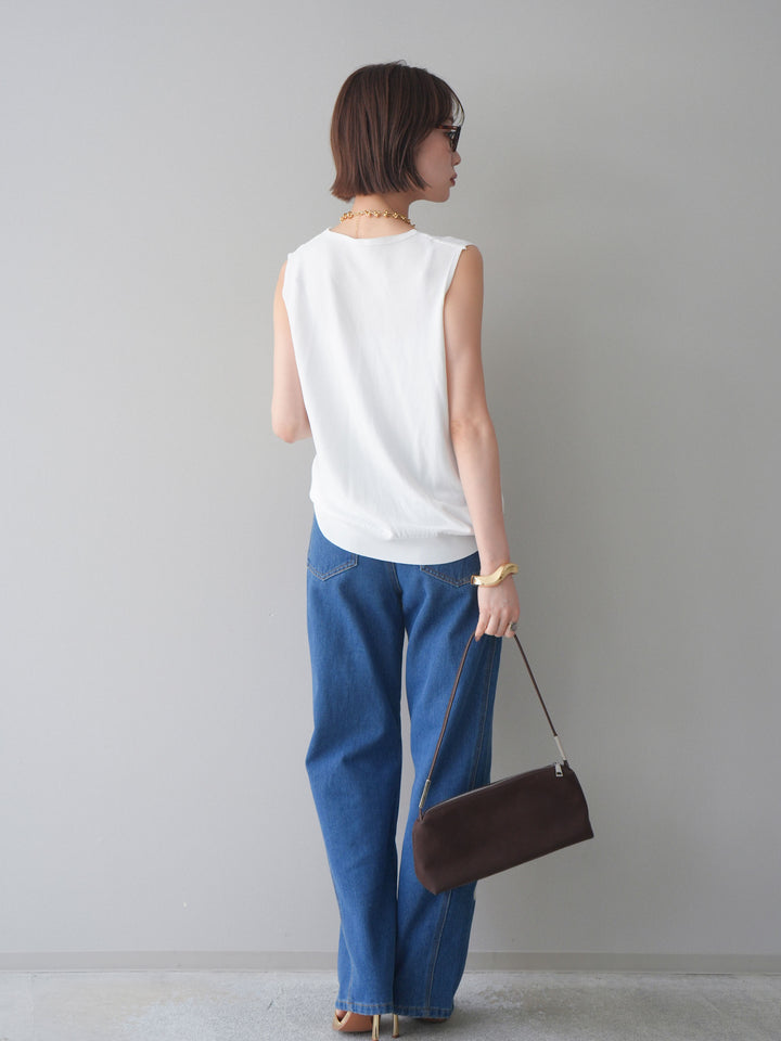 [SET]パールデザインVネックニットトップス+フラワー刺繍ストレートデニム(2set)
