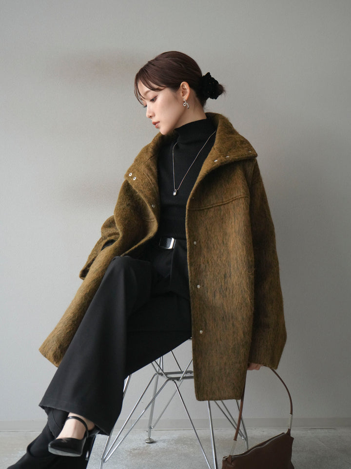 [予約]スタンドカラーシャギーコート/mustard