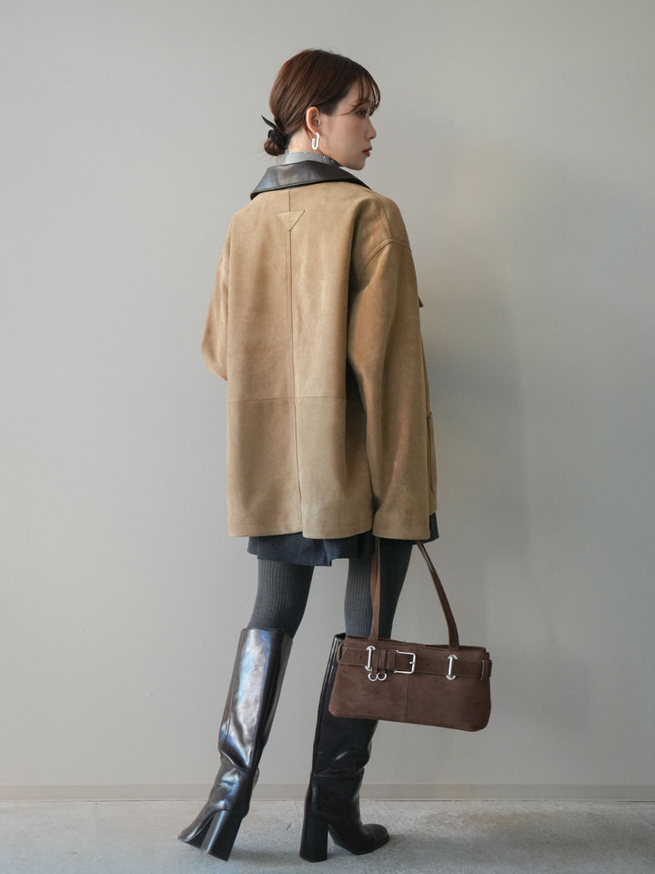 [予約]ベルト付きタックミニスカート/charcoal