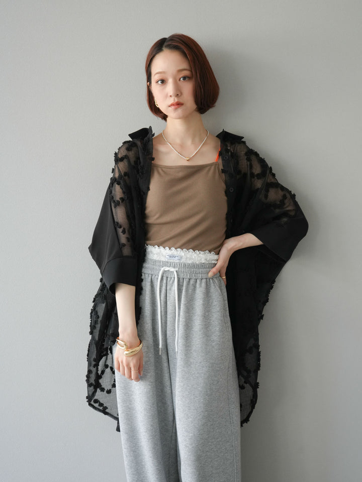 [預購] 混合材質透視半身襯衫/黑色