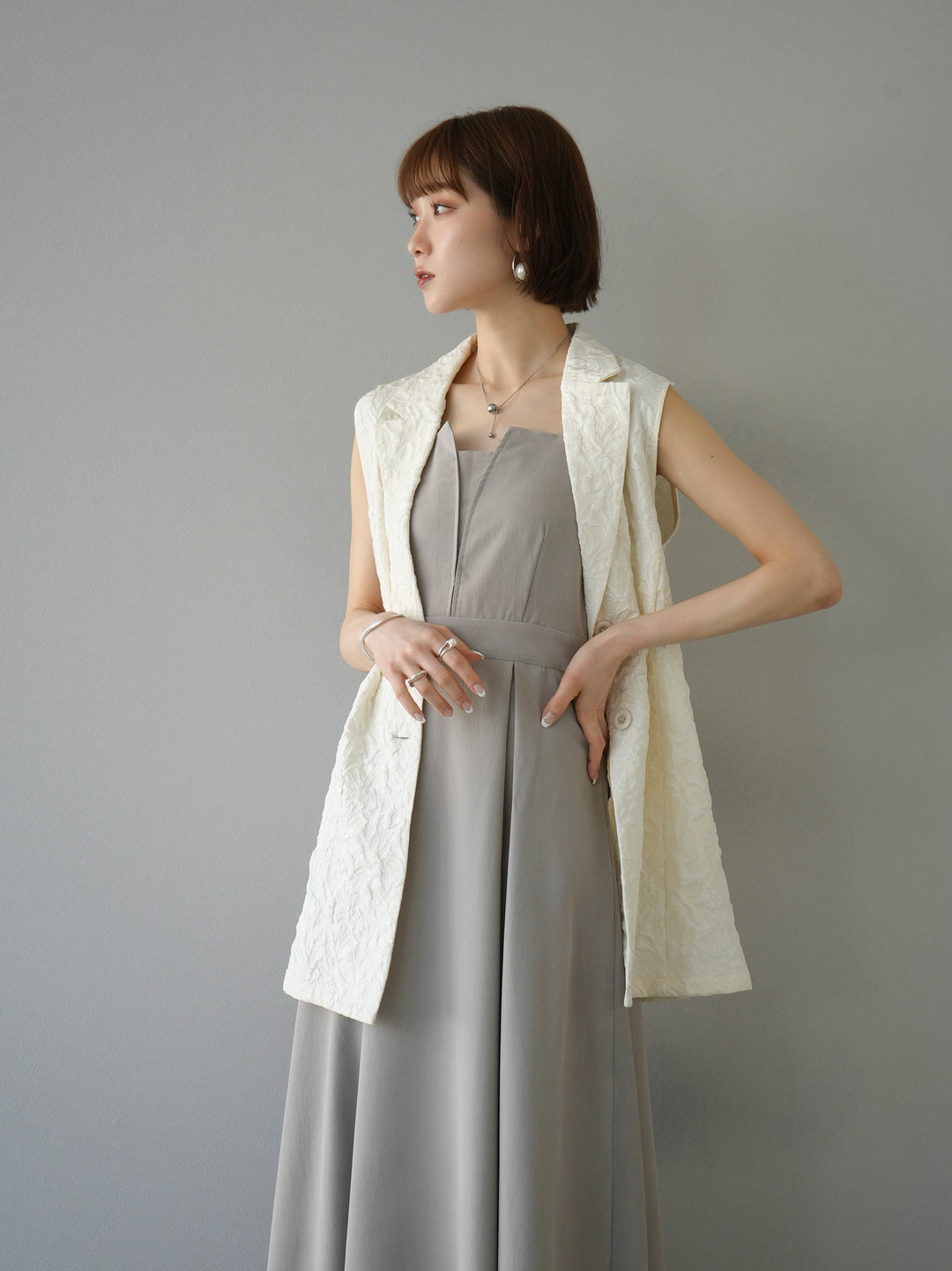 [Pre-order] Puffy jacquard tailored gilet/ivory