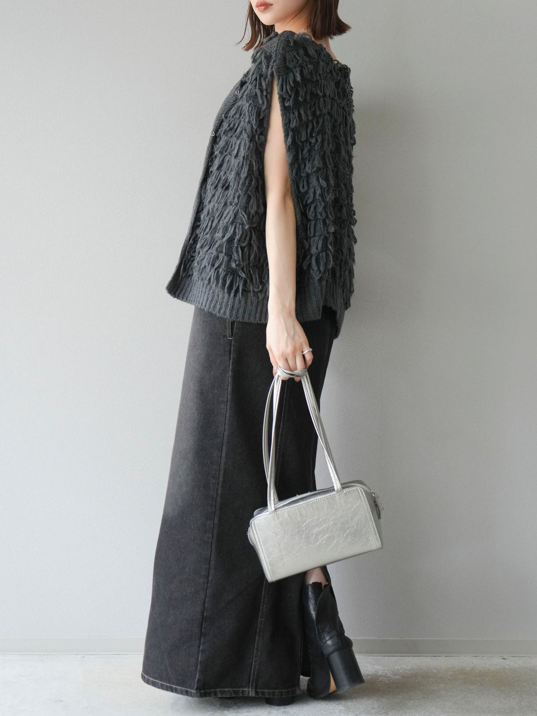 [SET]ループデザインベスト+アシンメトリーデニムワンピース(2set)