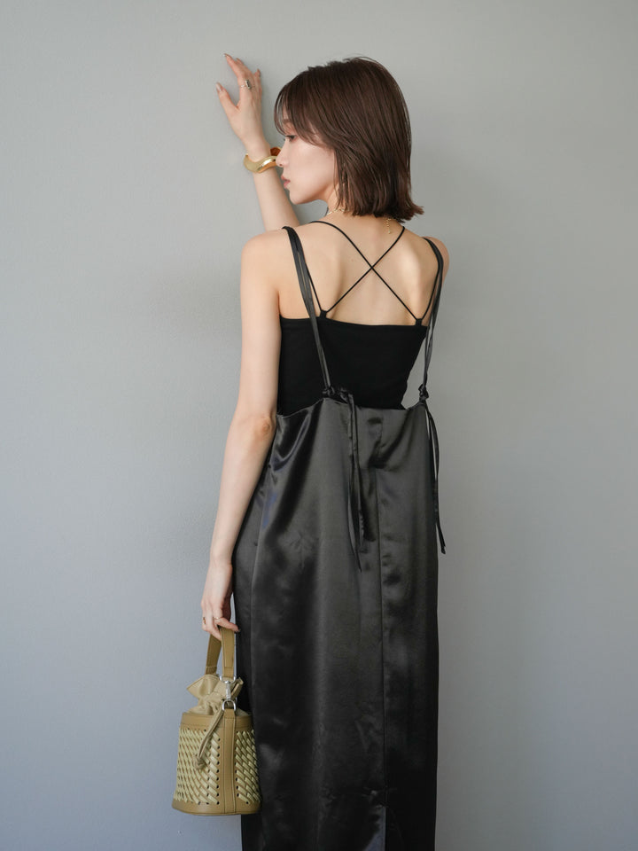 [予約]サテンキャミワンピース/ブラック
