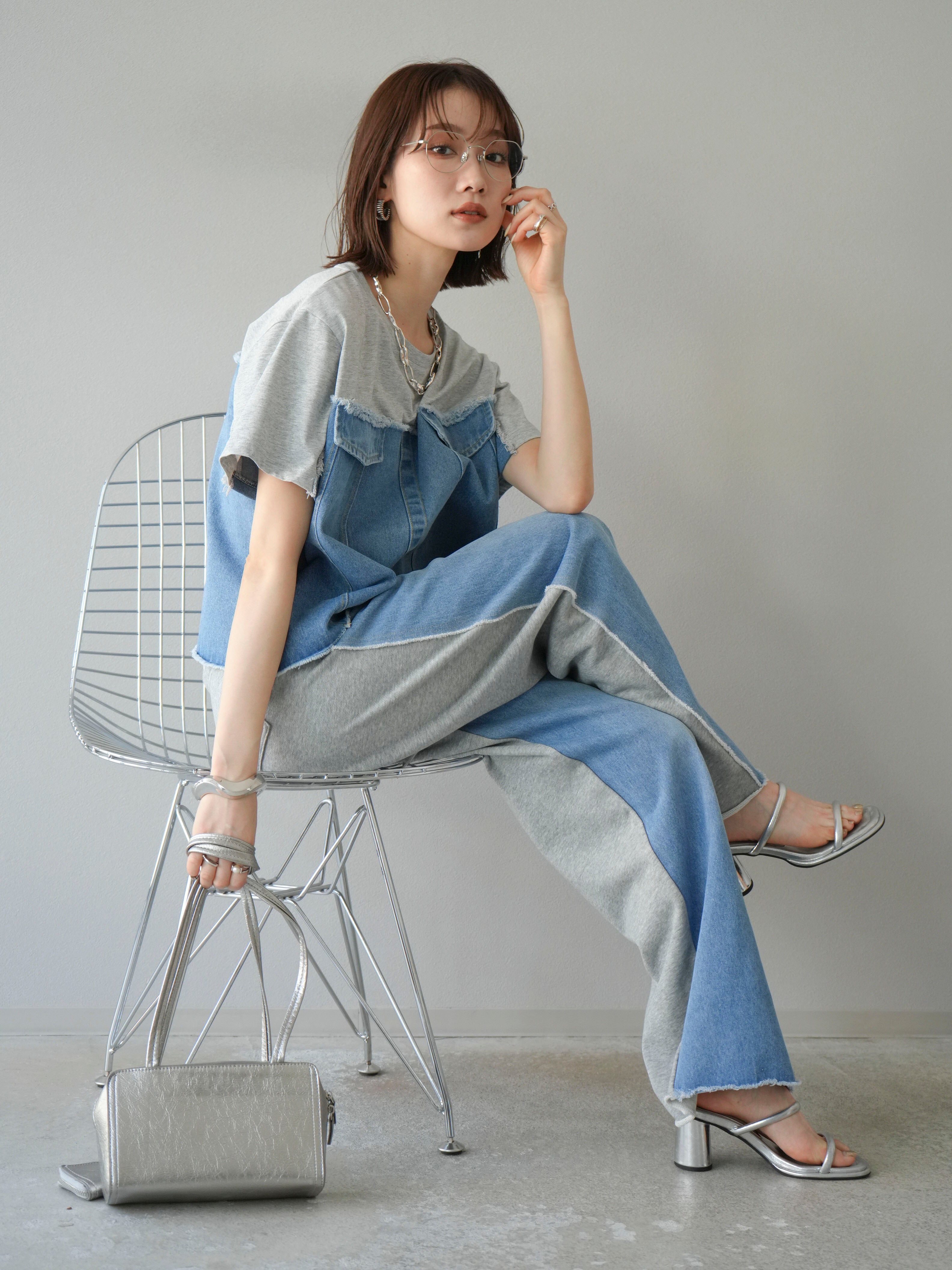 SET]デニムドッキングTシャツ+デニムドッキングスウェットパンツ(2set