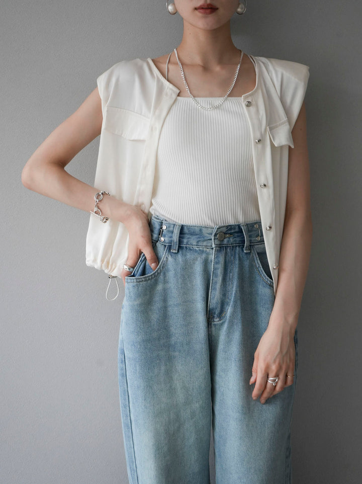 [Pre-order] Satin Drawstring Sleeveless Blouse/Ivory