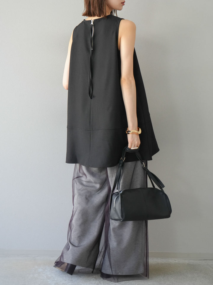 [予約]チュールワイドパンツ/ブラウン