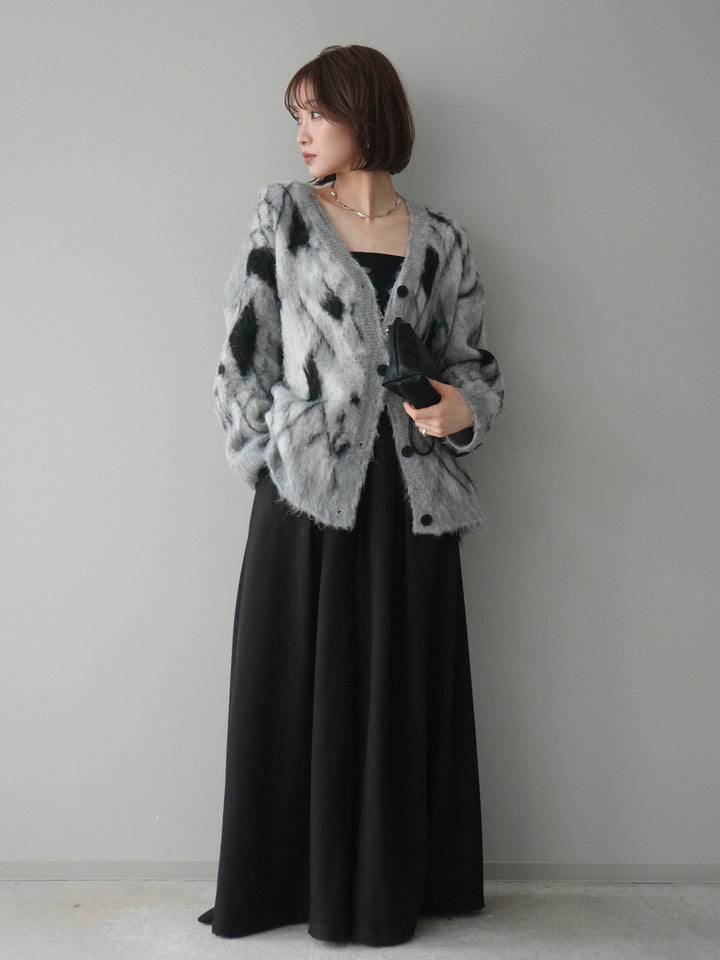 [予約]アーガイル柄シャギーニットカーディガン/gray