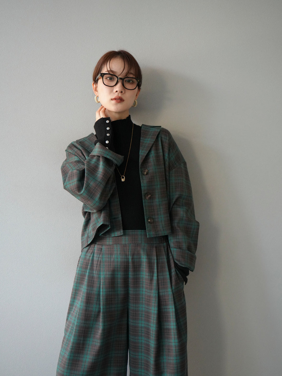 [SET] 格紋短外套+格紋休閒褲（2件組）
