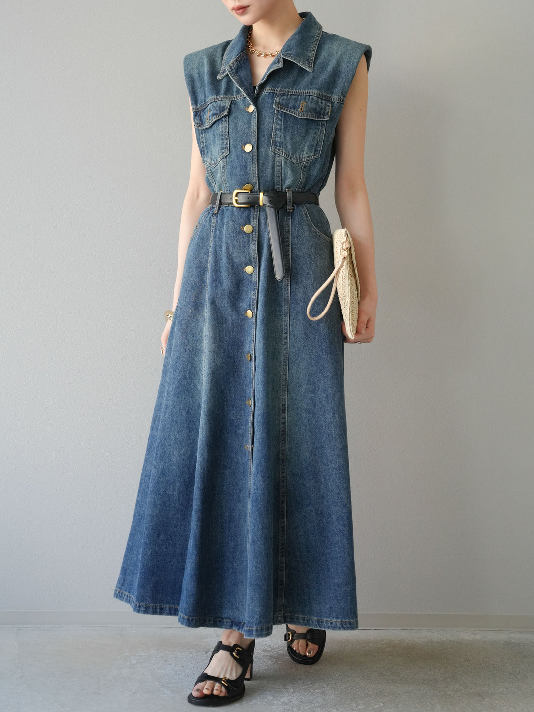 【預購】束帶牛仔襯衫裙/藍色