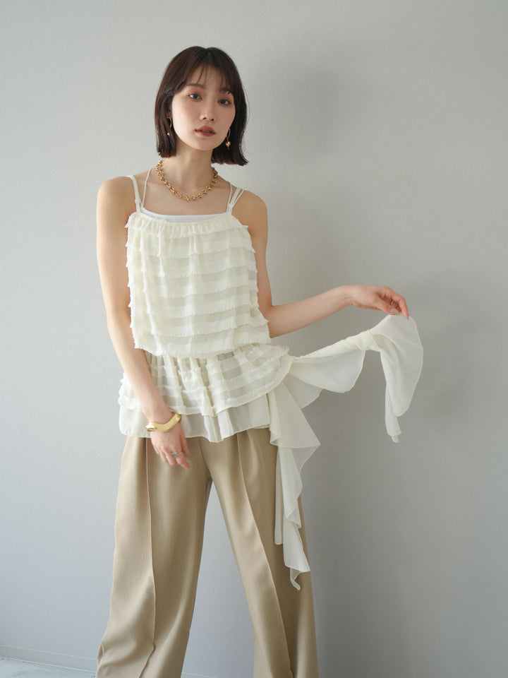 【預購】荷葉邊流蘇吊帶衫/象牙白