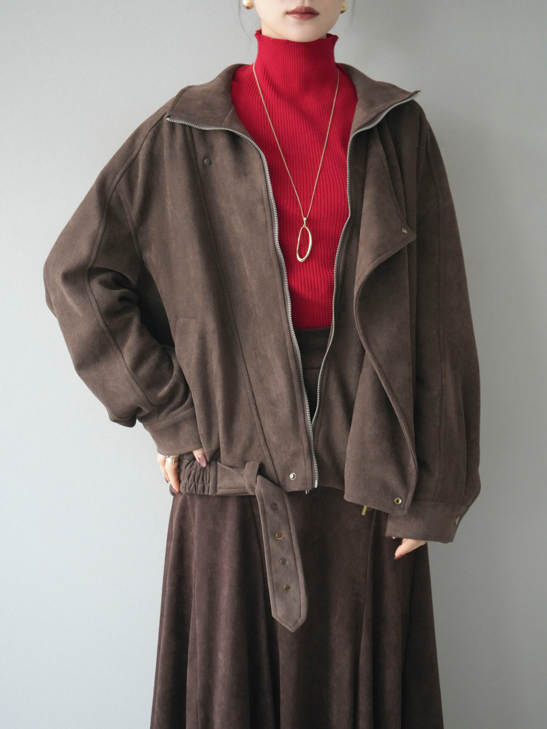 [予約]スエードライダースミドルジャケット/brown