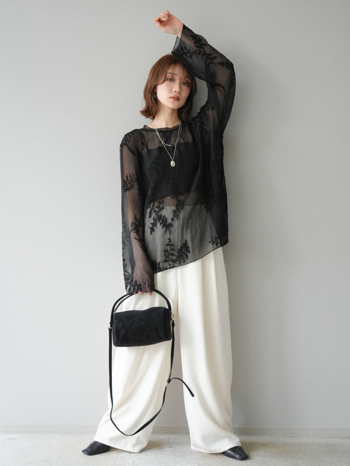 [予約]刺繍シアープルオーバー/ブラック