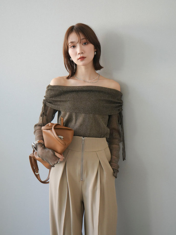 [予約]ラメシアーウィンガーホールオフショルトップス/ブラウン