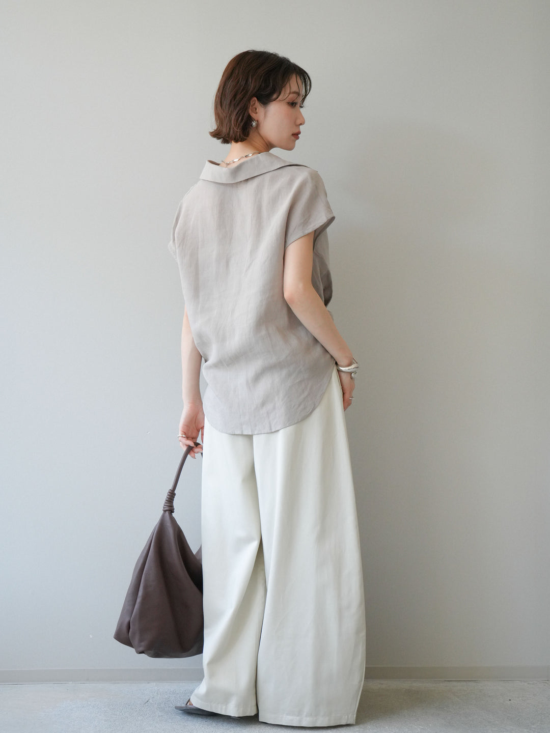 [SET]フレンチツイストドレープシャツ+サイドベルトバルーンワイドパンツ(2set)
