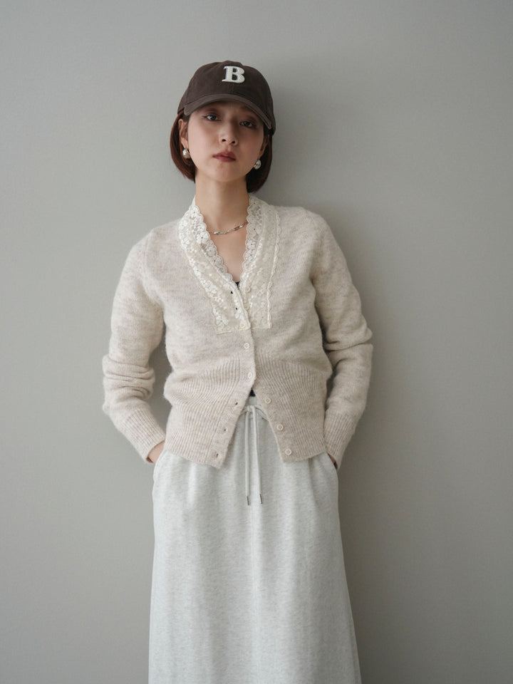 [SET]レースネックコンパクトニットカーディガン+選べるアクセセット(2set)