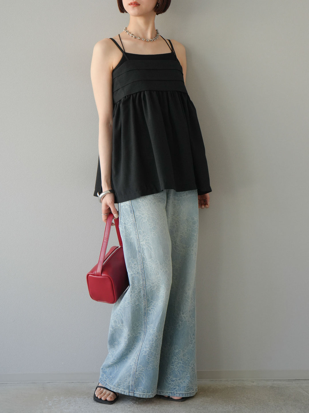 【預購】花提花牛仔寬褲/藍