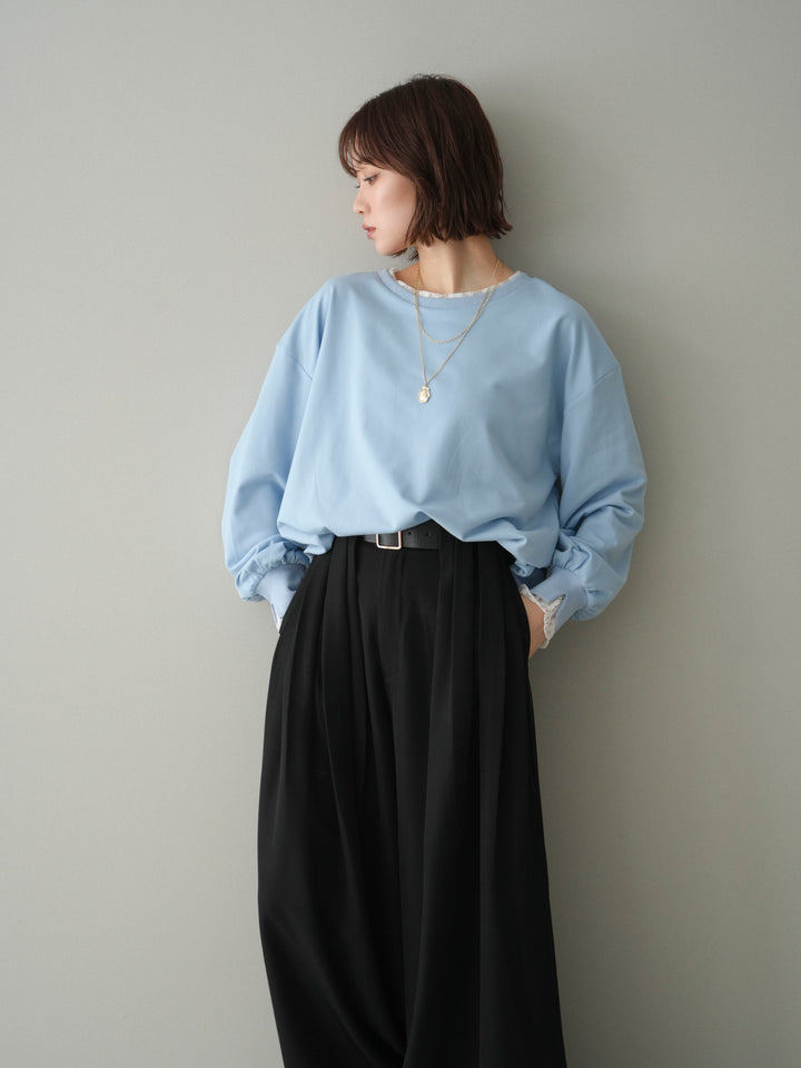 [予約]袖レースカットバルーンプルオーバー/sax