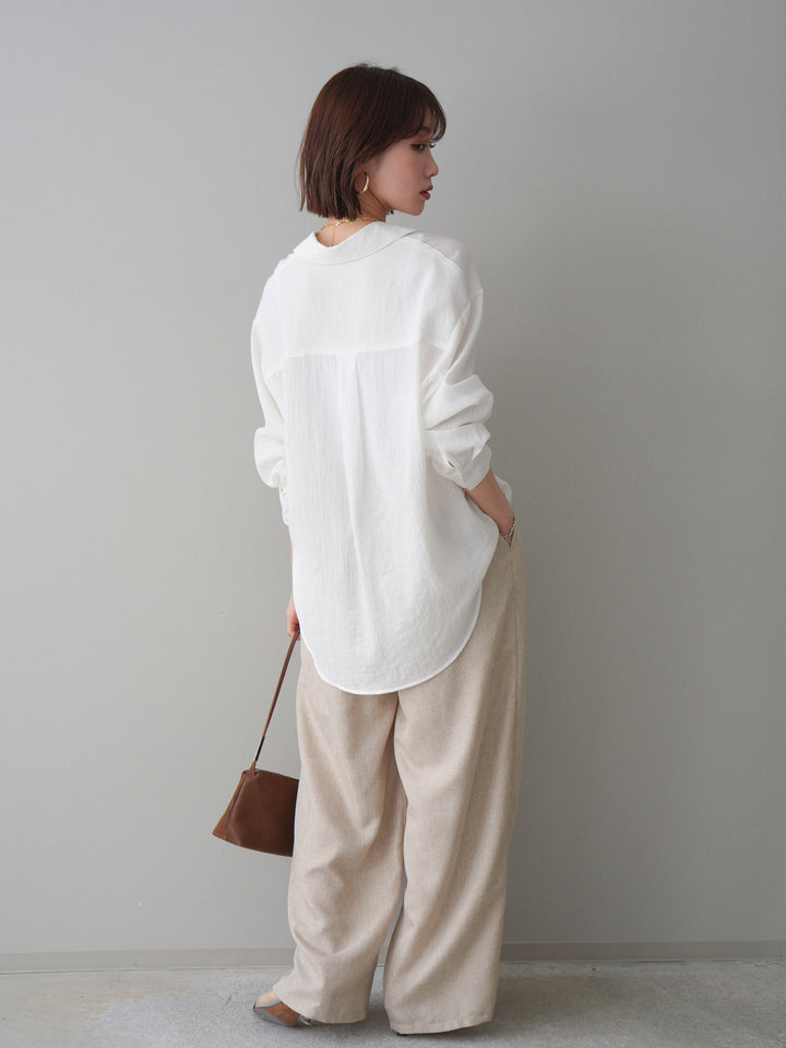 [予約]リネンライクタックワイドパンツ/oatmeal